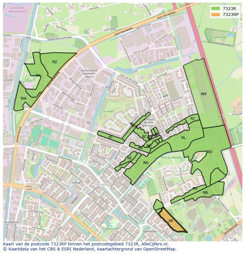 Afbeelding van het postcodegebied 7323 RP op de kaart.