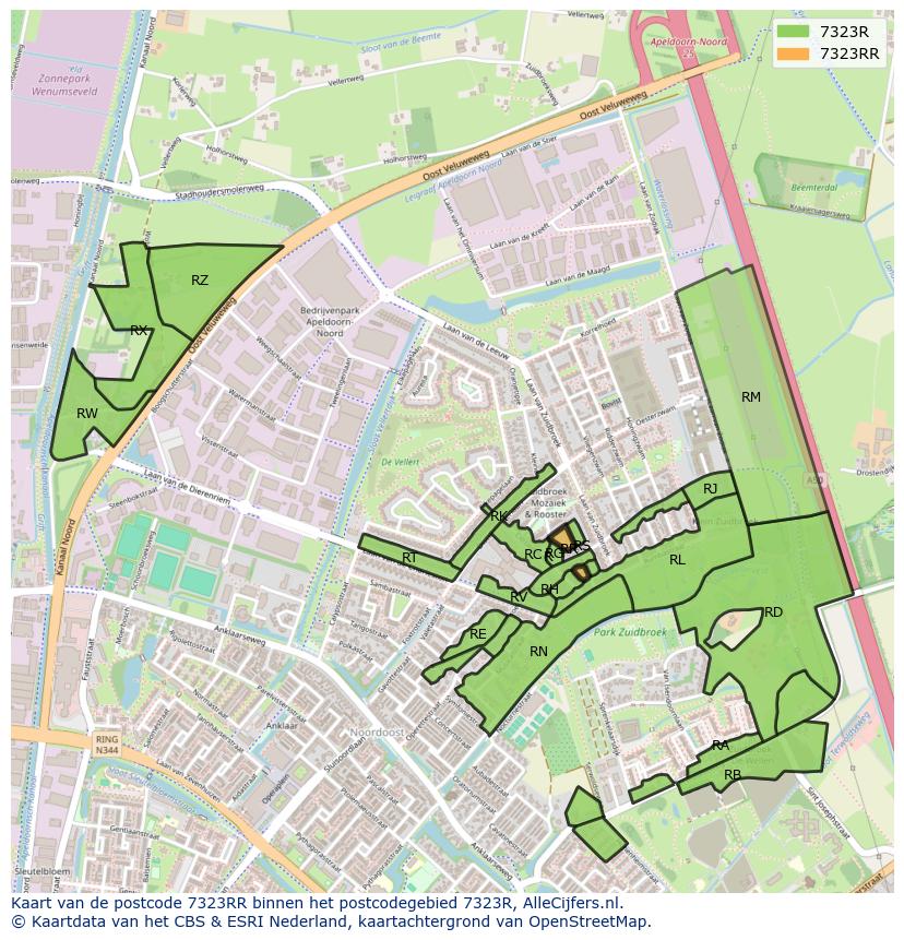 Afbeelding van het postcodegebied 7323 RR op de kaart.