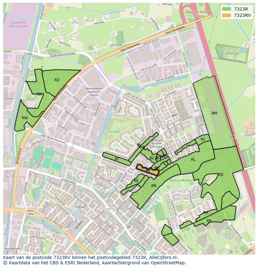 Afbeelding van het postcodegebied 7323 RV op de kaart.