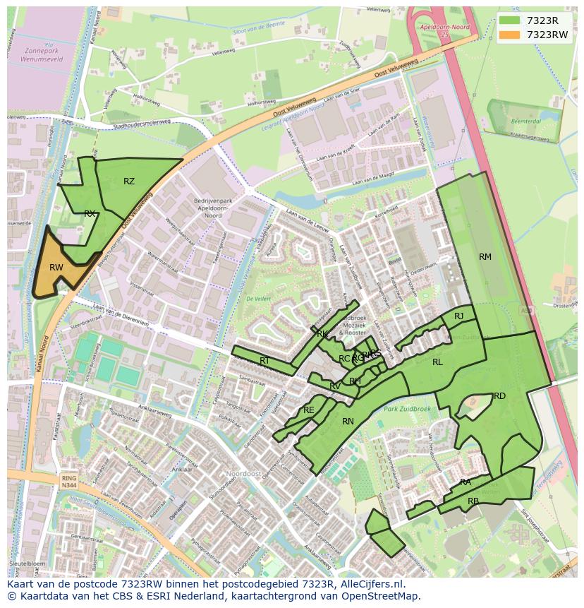 Afbeelding van het postcodegebied 7323 RW op de kaart.