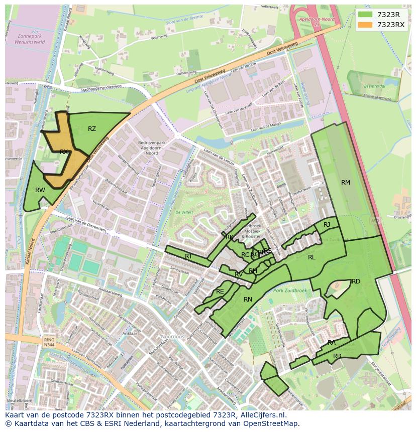 Afbeelding van het postcodegebied 7323 RX op de kaart.