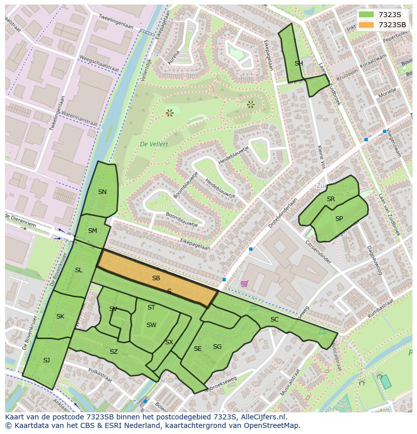 Afbeelding van het postcodegebied 7323 SB op de kaart.