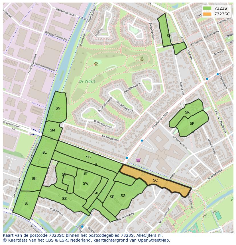 Afbeelding van het postcodegebied 7323 SC op de kaart.