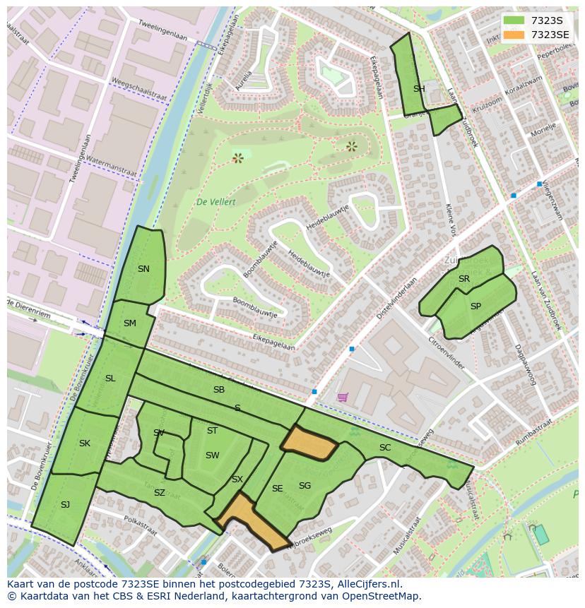 Afbeelding van het postcodegebied 7323 SE op de kaart.