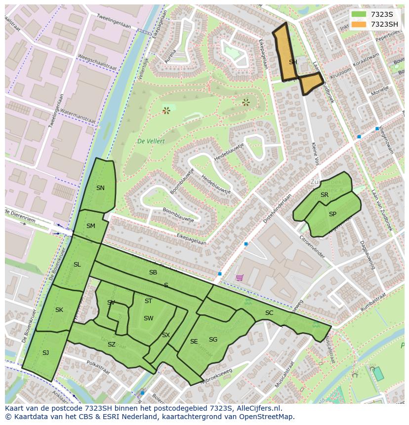 Afbeelding van het postcodegebied 7323 SH op de kaart.