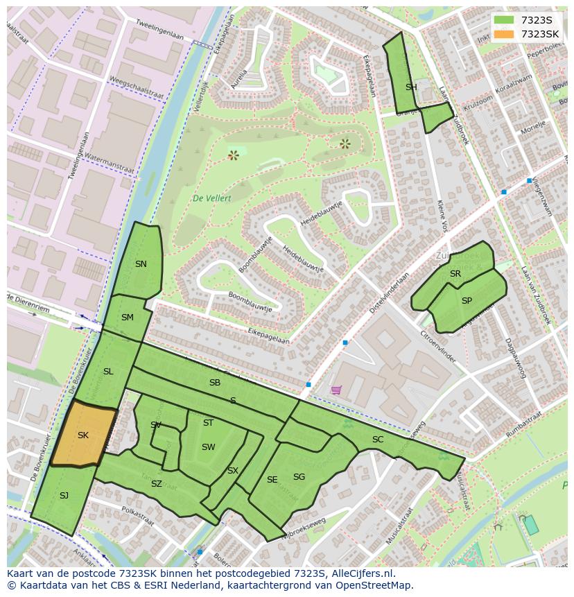 Afbeelding van het postcodegebied 7323 SK op de kaart.