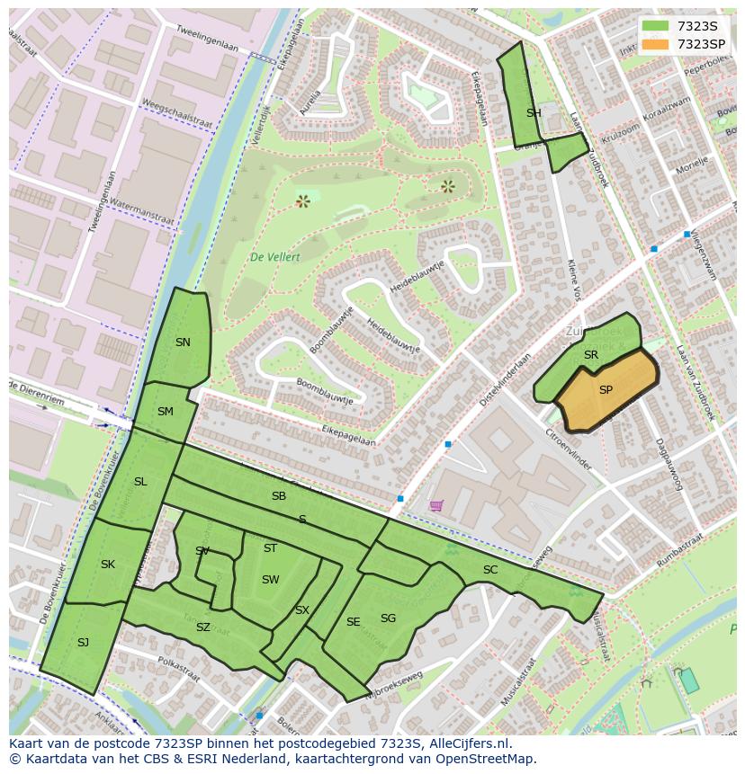 Afbeelding van het postcodegebied 7323 SP op de kaart.
