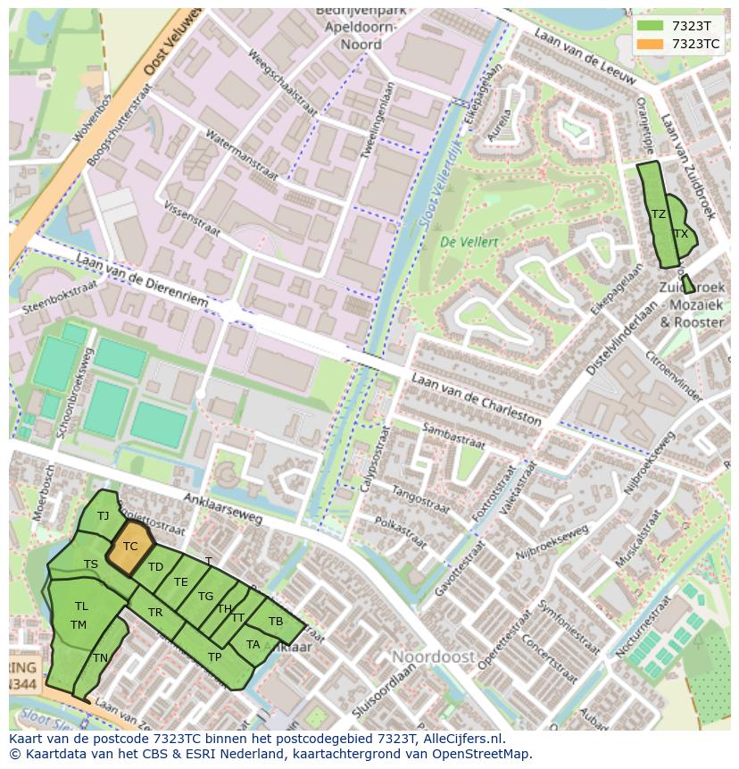 Afbeelding van het postcodegebied 7323 TC op de kaart.