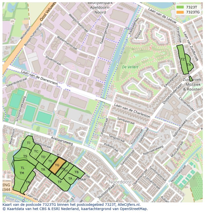 Afbeelding van het postcodegebied 7323 TG op de kaart.