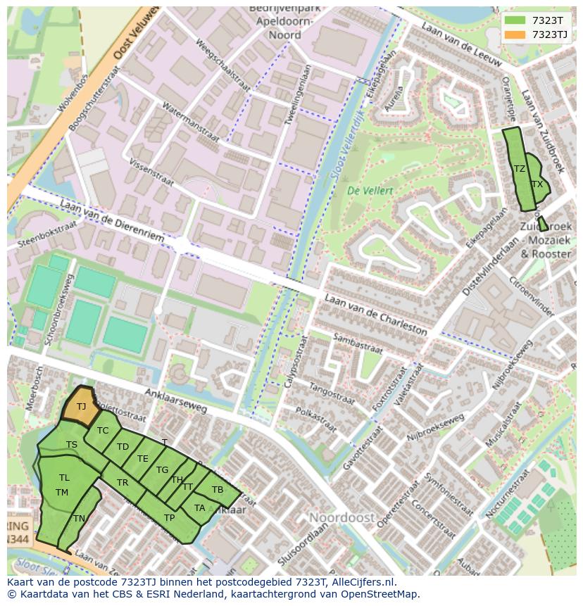 Afbeelding van het postcodegebied 7323 TJ op de kaart.
