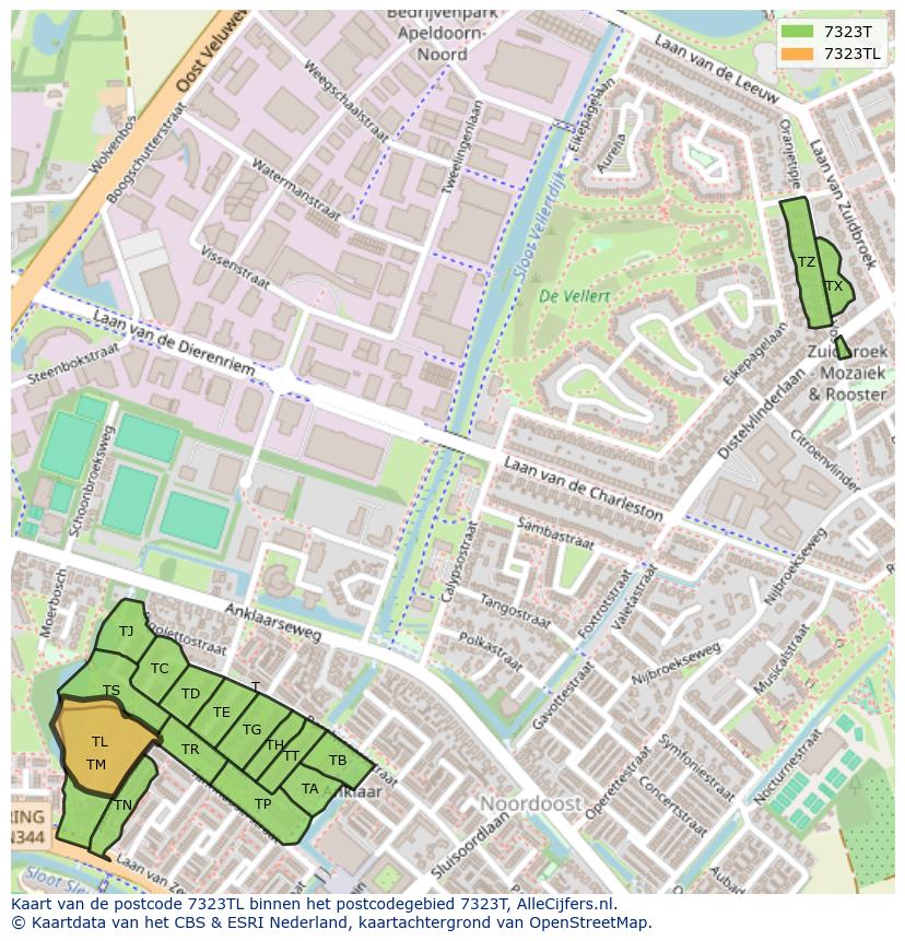 Afbeelding van het postcodegebied 7323 TL op de kaart.