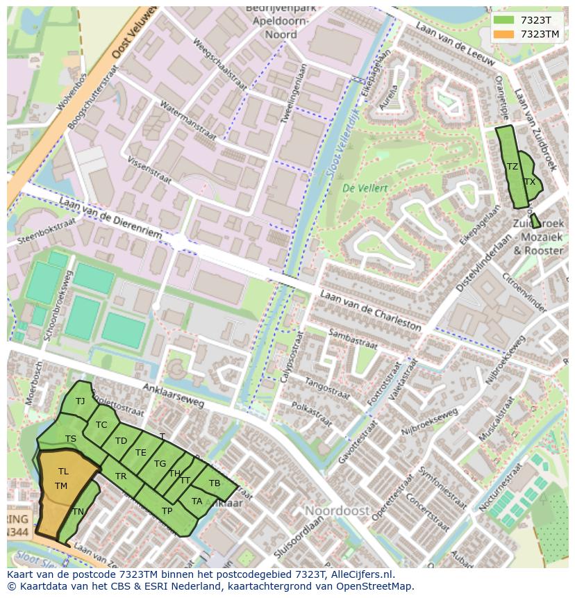 Afbeelding van het postcodegebied 7323 TM op de kaart.