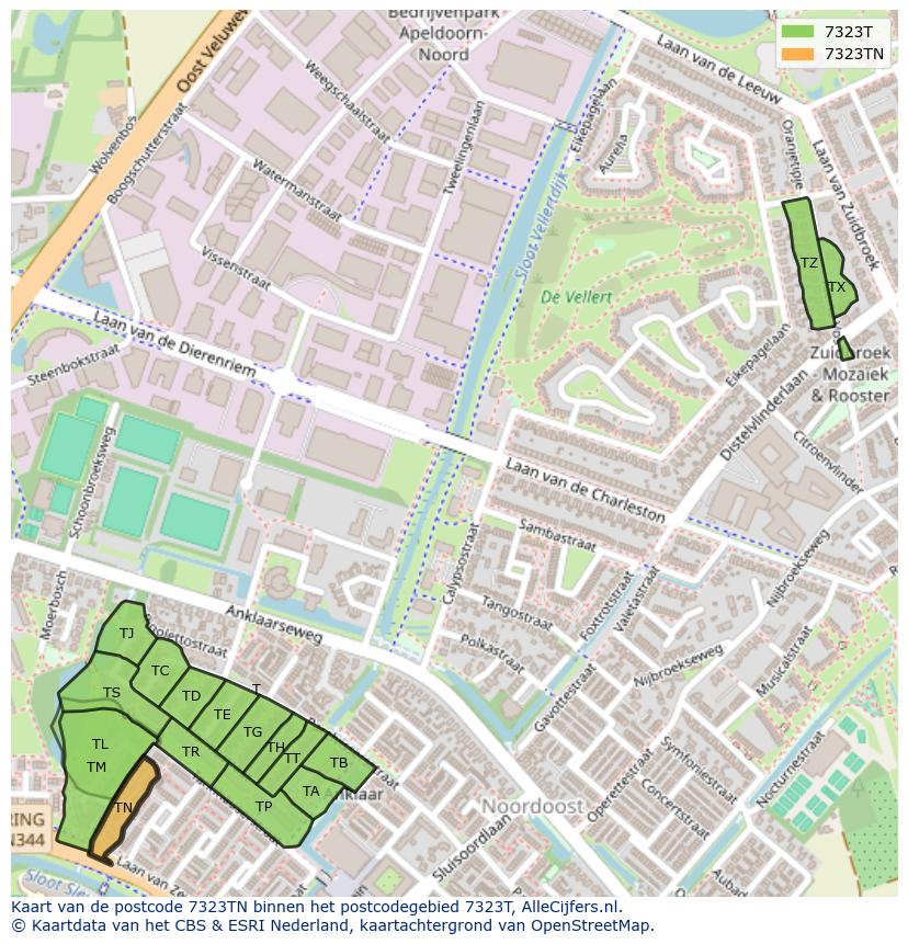 Afbeelding van het postcodegebied 7323 TN op de kaart.
