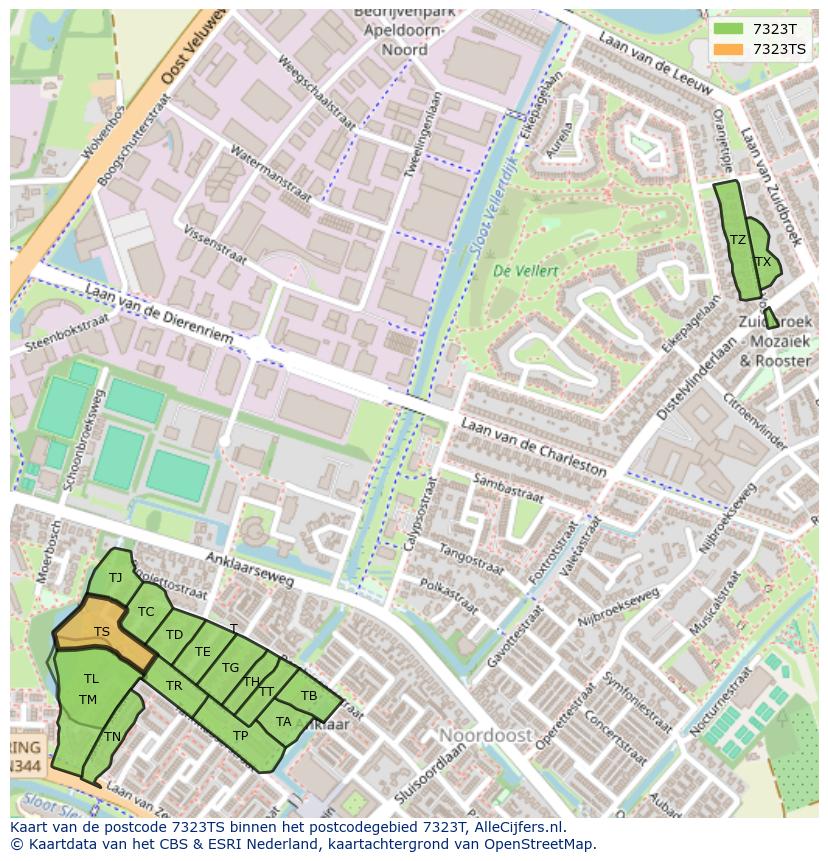 Afbeelding van het postcodegebied 7323 TS op de kaart.