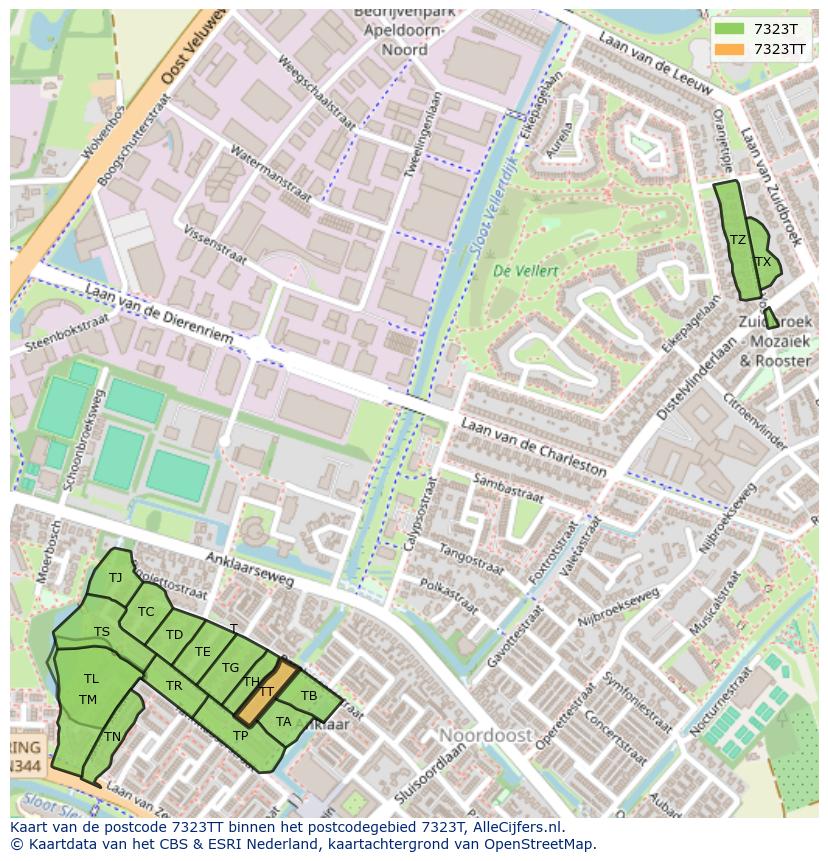 Afbeelding van het postcodegebied 7323 TT op de kaart.