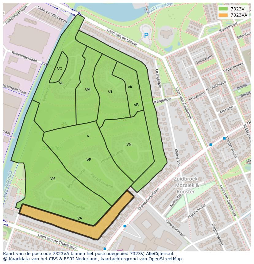 Afbeelding van het postcodegebied 7323 VA op de kaart.