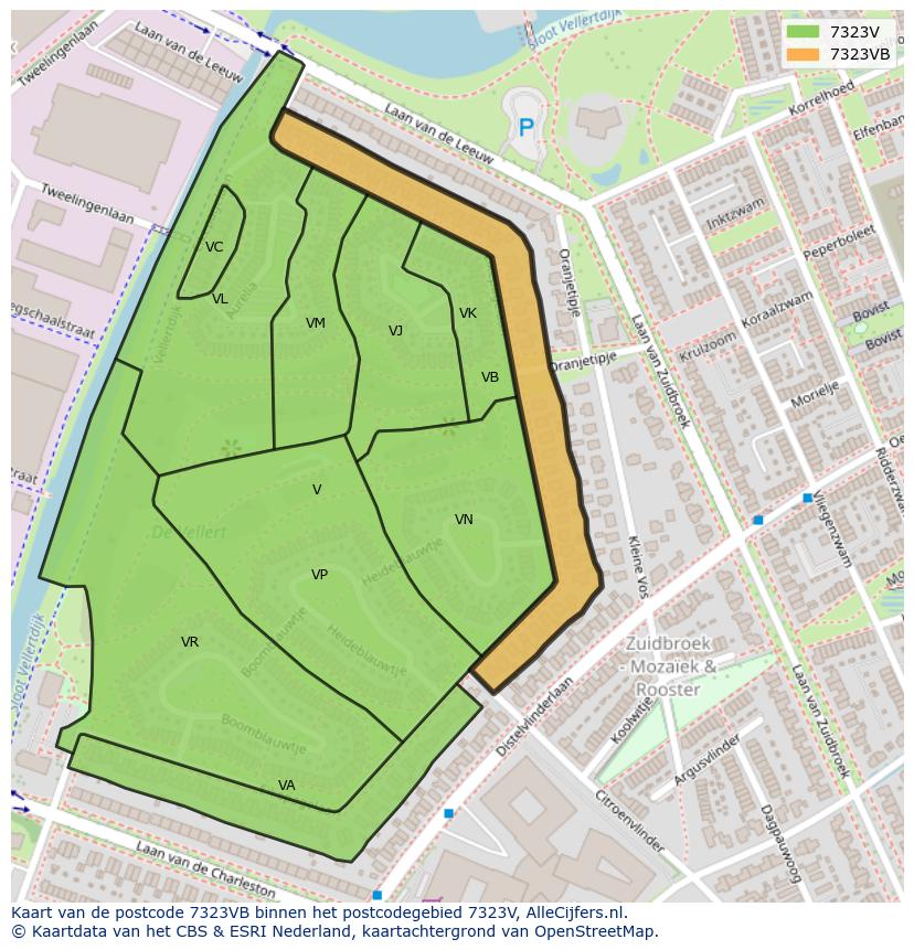 Afbeelding van het postcodegebied 7323 VB op de kaart.