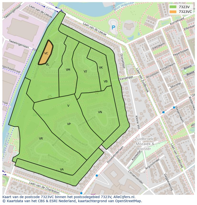 Afbeelding van het postcodegebied 7323 VC op de kaart.