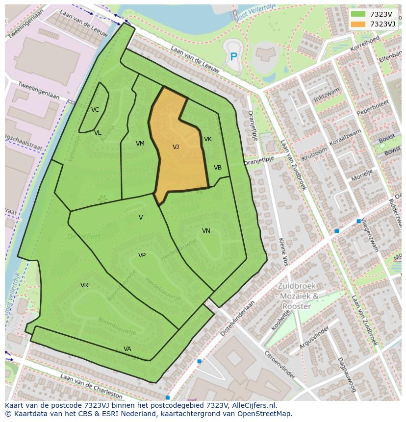 Afbeelding van het postcodegebied 7323 VJ op de kaart.