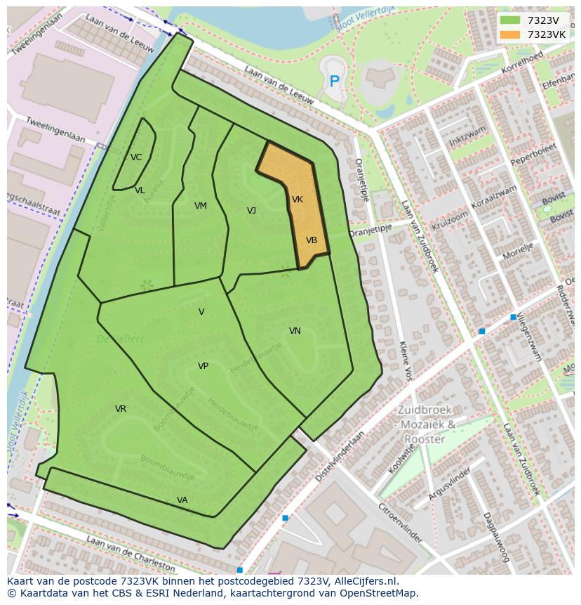 Afbeelding van het postcodegebied 7323 VK op de kaart.