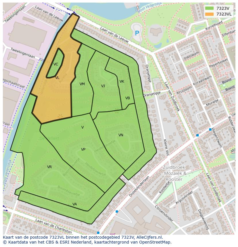 Afbeelding van het postcodegebied 7323 VL op de kaart.