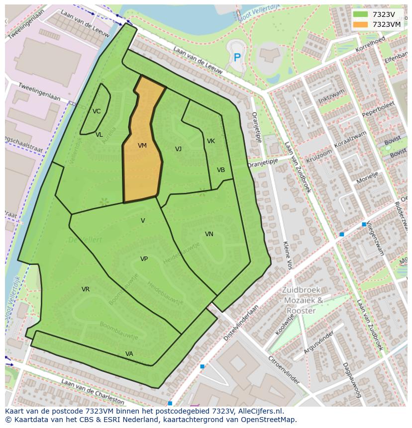 Afbeelding van het postcodegebied 7323 VM op de kaart.