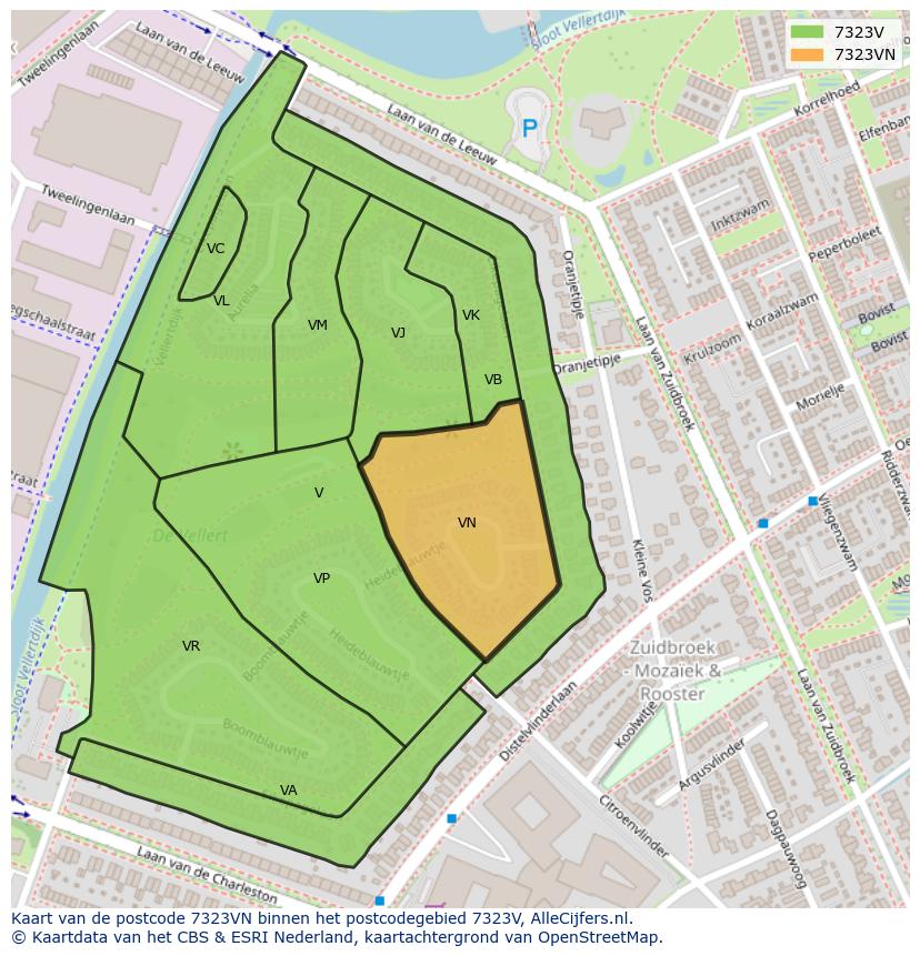Afbeelding van het postcodegebied 7323 VN op de kaart.