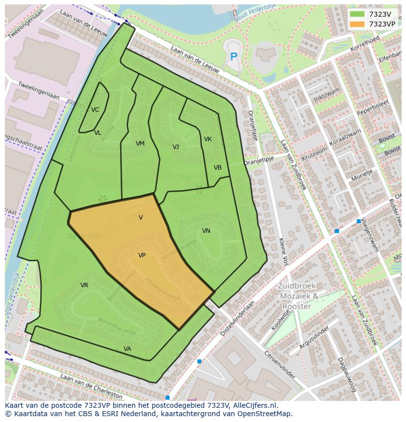 Afbeelding van het postcodegebied 7323 VP op de kaart.