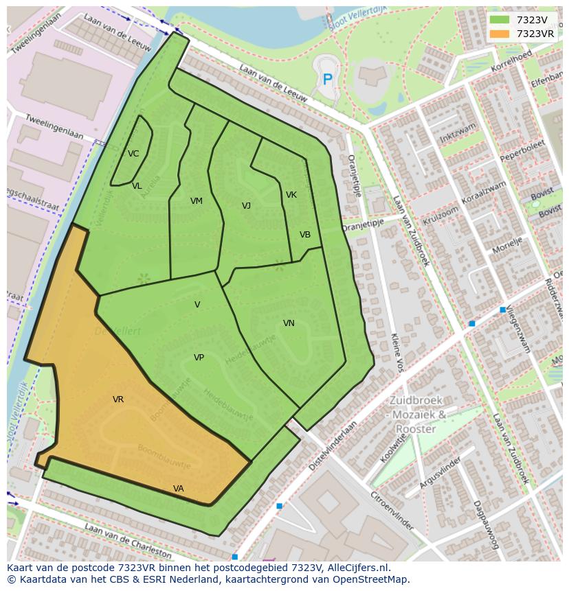 Afbeelding van het postcodegebied 7323 VR op de kaart.