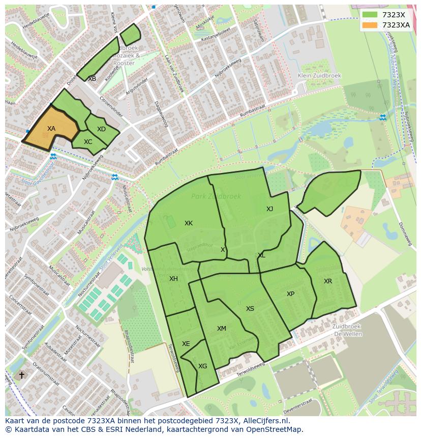 Afbeelding van het postcodegebied 7323 XA op de kaart.