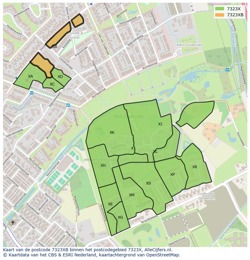 Afbeelding van het postcodegebied 7323 XB op de kaart.
