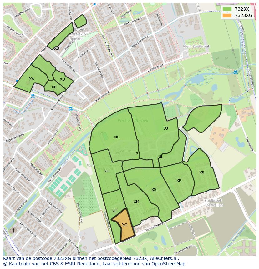 Afbeelding van het postcodegebied 7323 XG op de kaart.