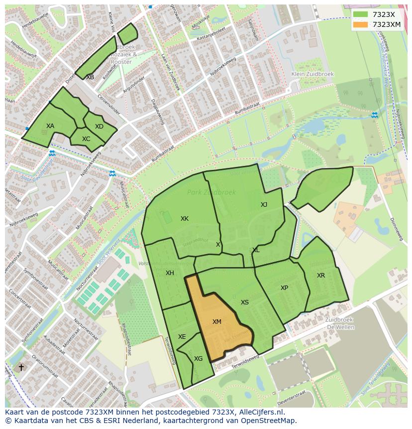 Afbeelding van het postcodegebied 7323 XM op de kaart.