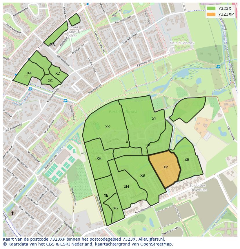 Afbeelding van het postcodegebied 7323 XP op de kaart.