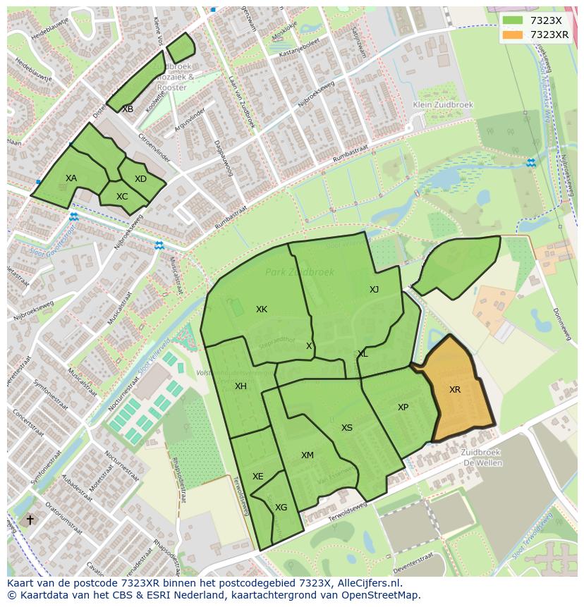Afbeelding van het postcodegebied 7323 XR op de kaart.