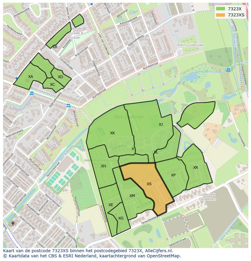 Afbeelding van het postcodegebied 7323 XS op de kaart.