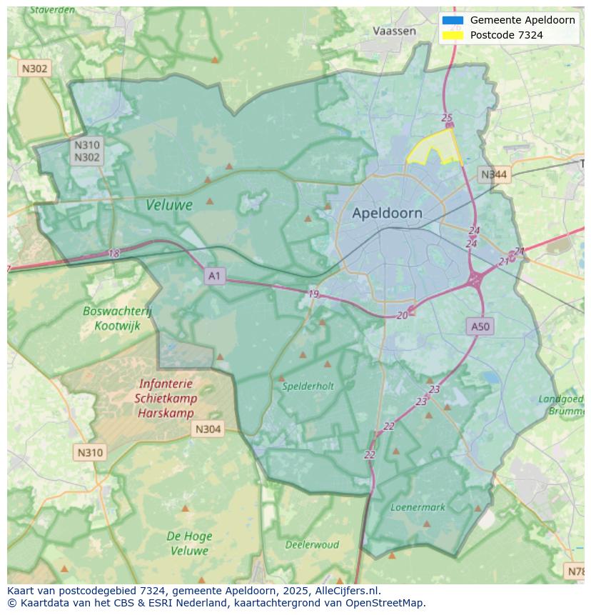 Afbeelding van het postcodegebied 7324 op de kaart.