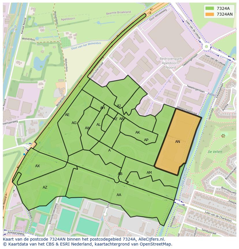 Afbeelding van het postcodegebied 7324 AN op de kaart.
