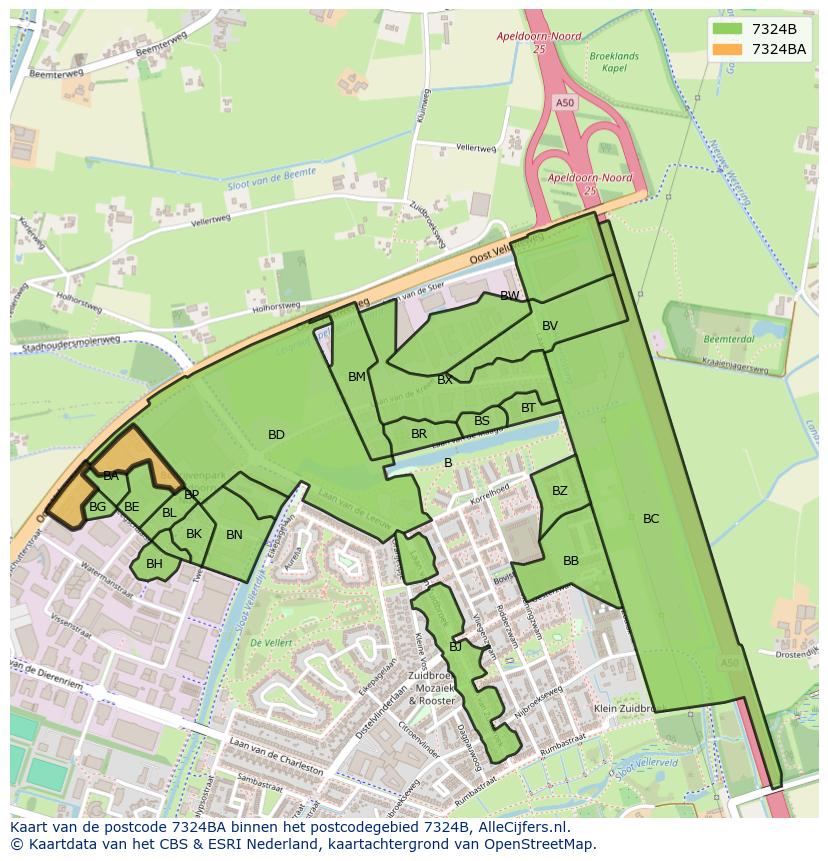 Afbeelding van het postcodegebied 7324 BA op de kaart.