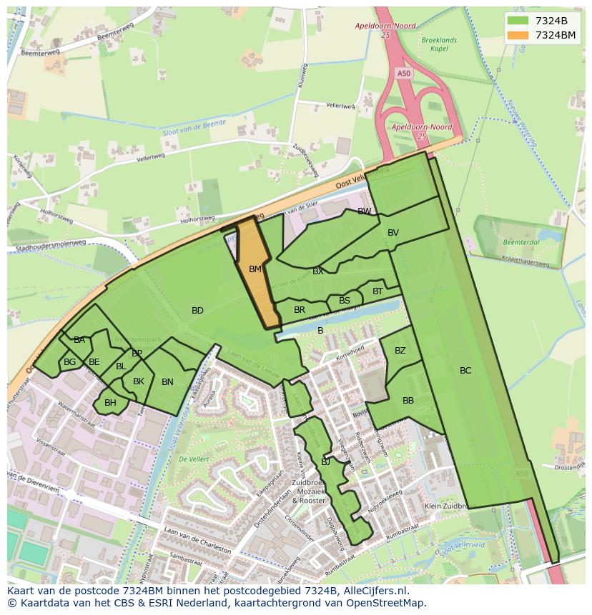 Afbeelding van het postcodegebied 7324 BM op de kaart.