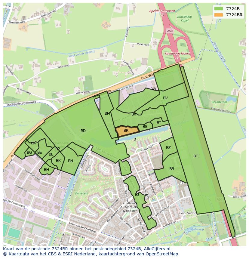 Afbeelding van het postcodegebied 7324 BR op de kaart.