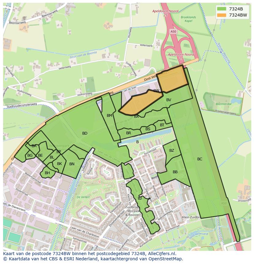 Afbeelding van het postcodegebied 7324 BW op de kaart.