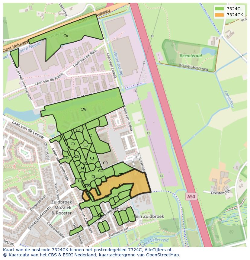 Afbeelding van het postcodegebied 7324 CK op de kaart.