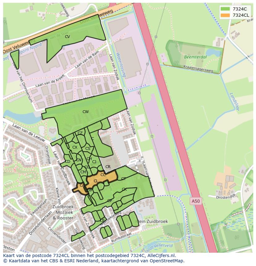 Afbeelding van het postcodegebied 7324 CL op de kaart.
