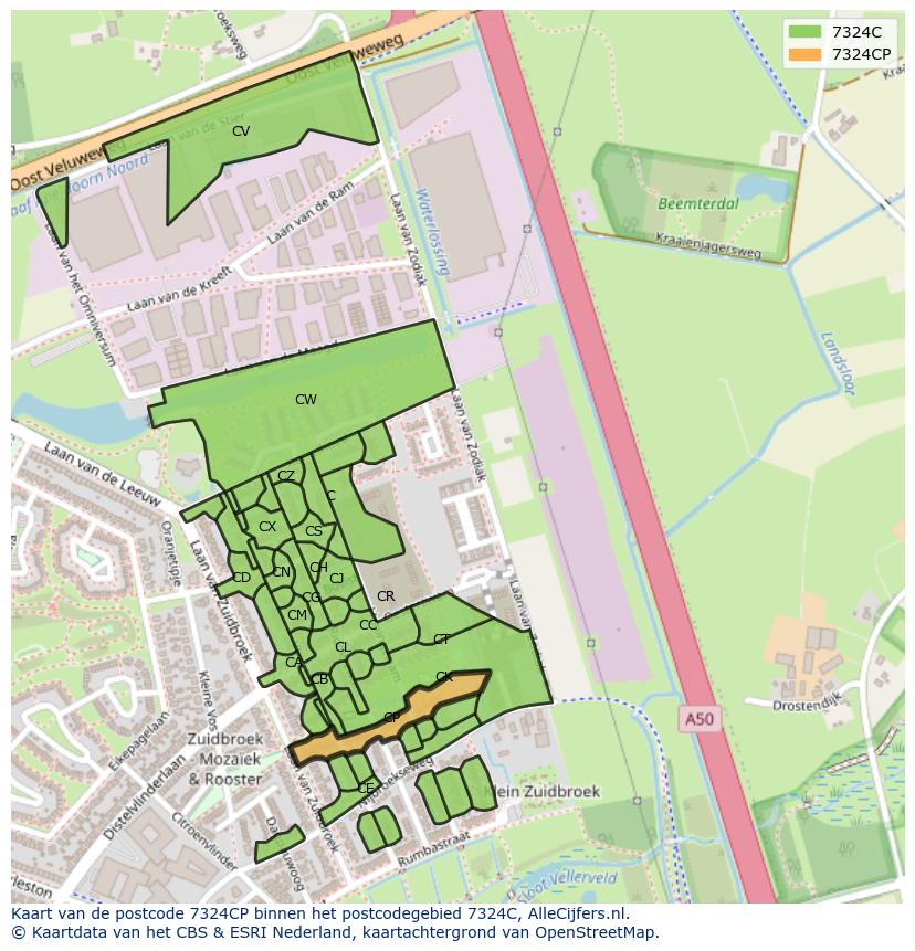 Afbeelding van het postcodegebied 7324 CP op de kaart.