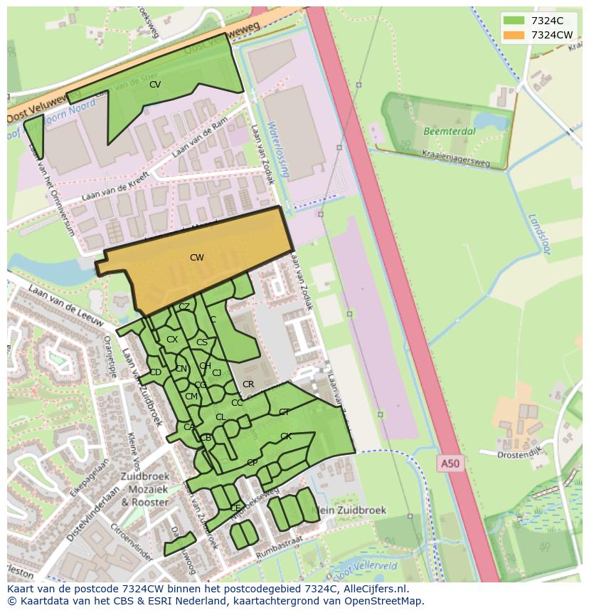 Afbeelding van het postcodegebied 7324 CW op de kaart.