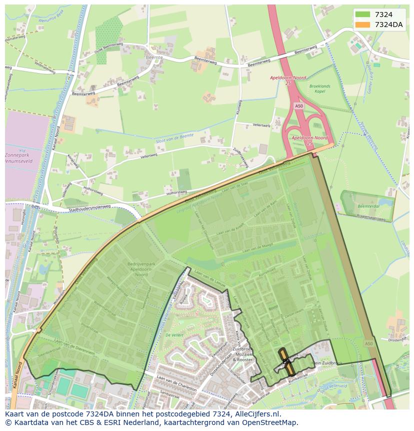 Afbeelding van het postcodegebied 7324 DA op de kaart.