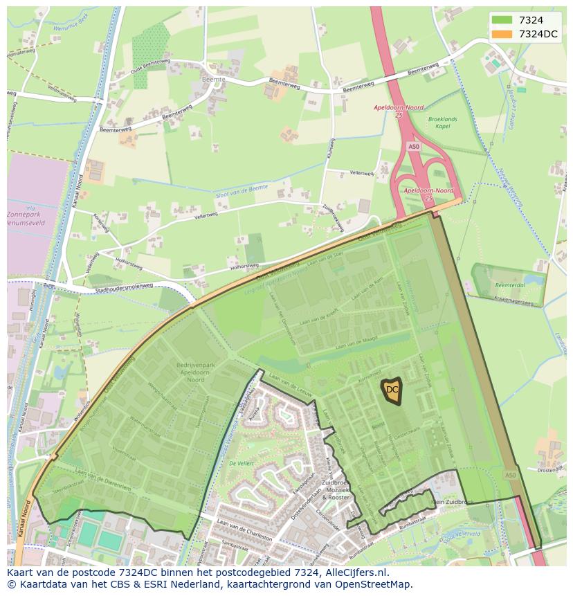 Afbeelding van het postcodegebied 7324 DC op de kaart.