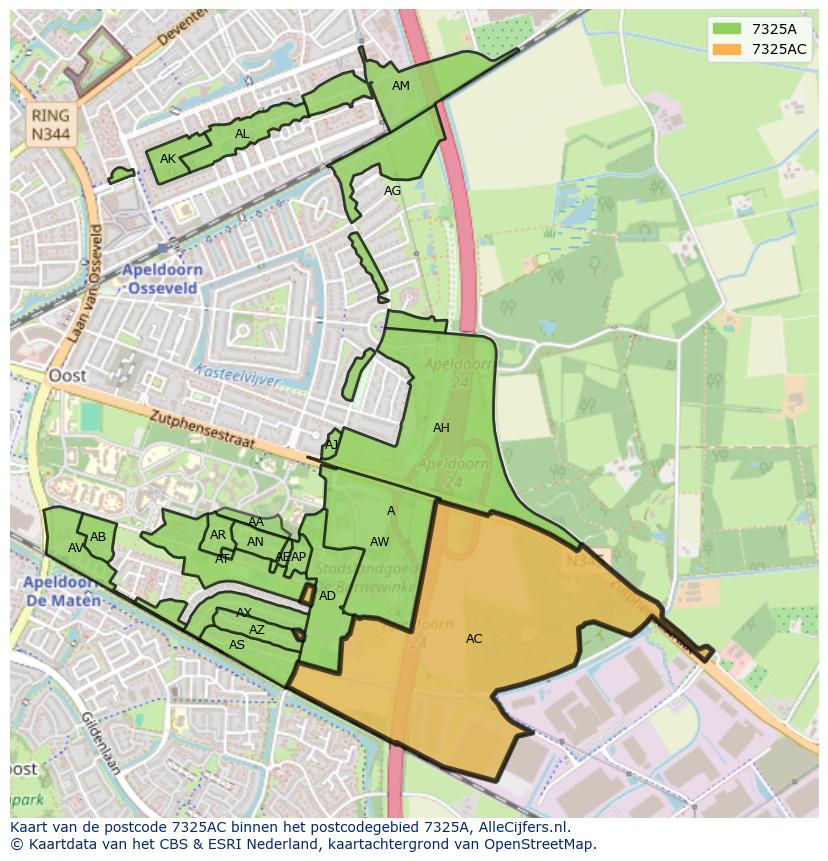 Afbeelding van het postcodegebied 7325 AC op de kaart.
