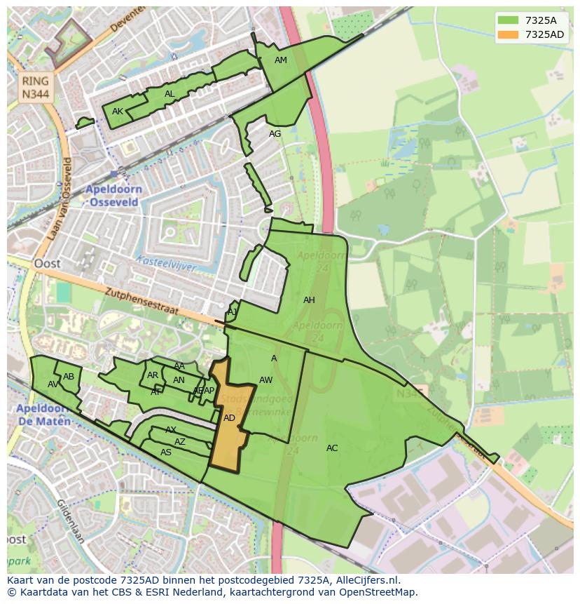 Afbeelding van het postcodegebied 7325 AD op de kaart.